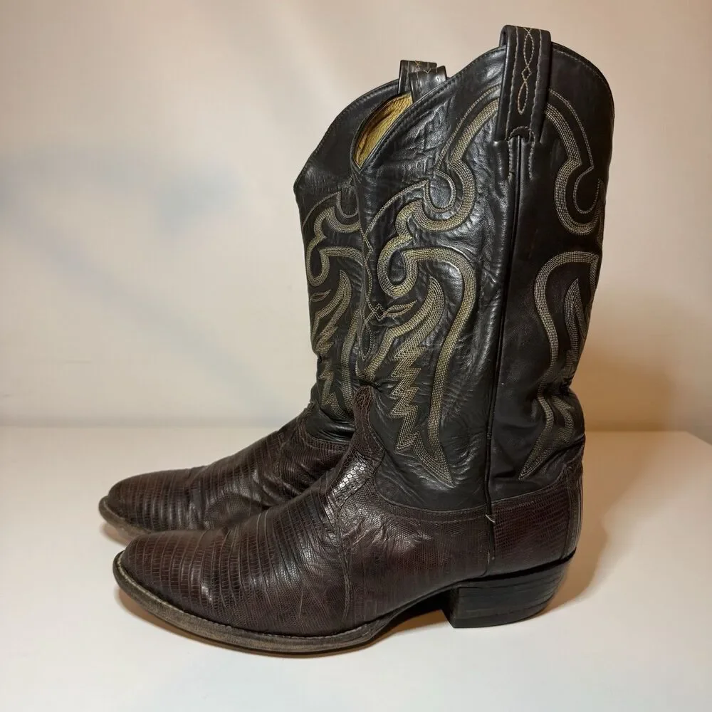 VTG Tony Lama 8536 Teju Lizard Leather Cognac Brown Cowboy Boots Men's Sz 11 D